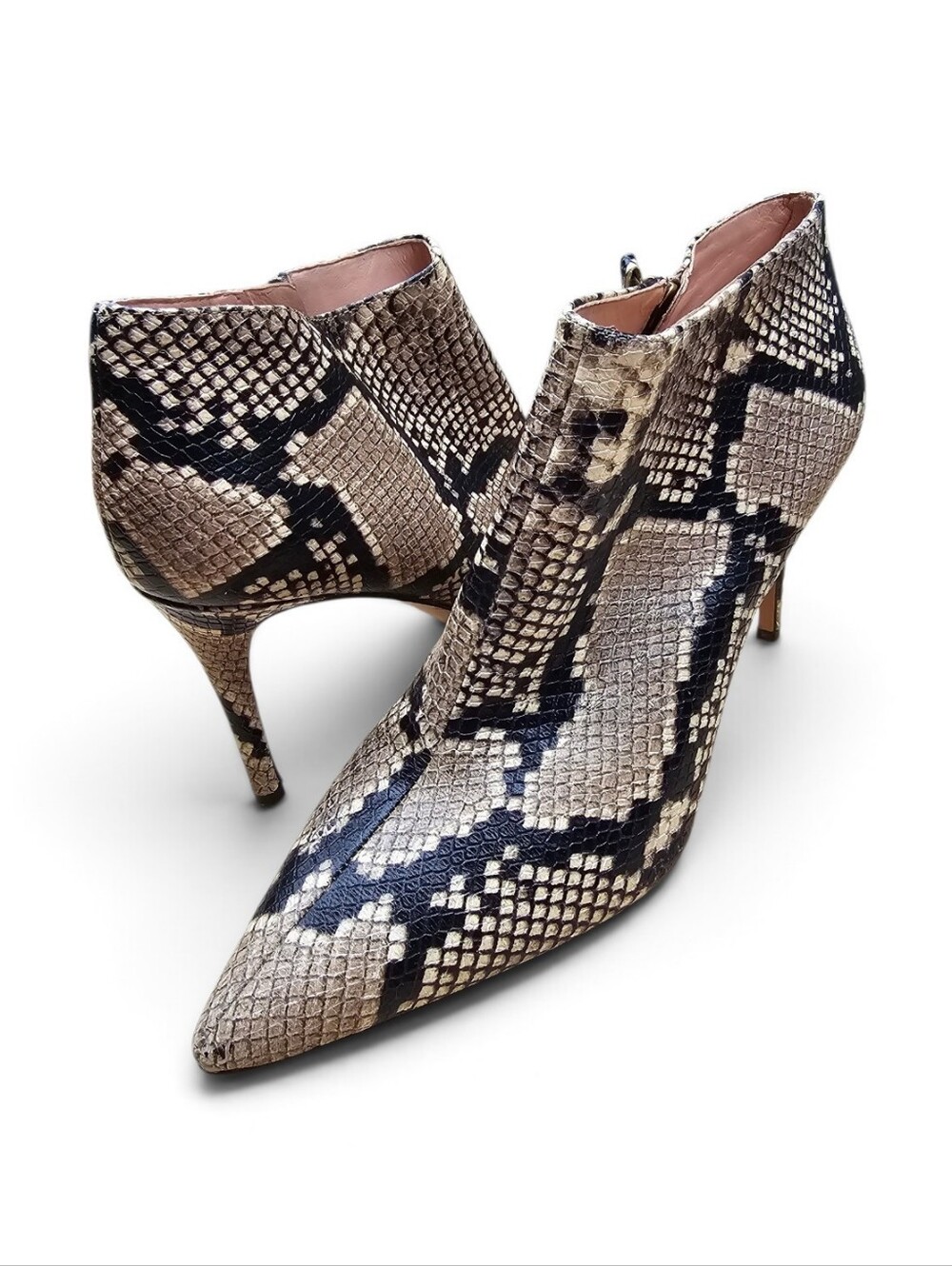 J. Crew Snake-Print Pointed Toe Stiletto Ankle Booties Size 9